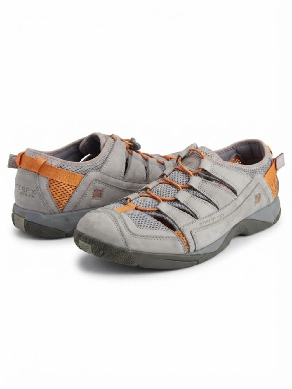 Sperry Top Sider Fisherman Sandals Gray Orange Mens 11 Leather Water Shoes